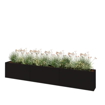 Jardinière XXL en acier - Rectangle - 360 x 30 x 60 cm - RAL9005 mat (noir) - Sanc plaque de fond