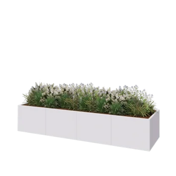 Jardinière XXL en acier - Rectangle - 320 x 80 x 60 cm - RAL9010 mat (blanc) - Avec plaque de fond
