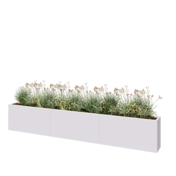 Jardinière XXL en acier - Rectangle - 360 x 30 x 60 cm - RAL9010 mat (blanc) - Avec plaque de fond