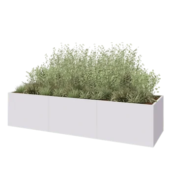 Jardinière XXL en acier - Rectangle - 360 x 100 x 80 cm - RAL9010 mat (blanc) - Avec plaque de fond