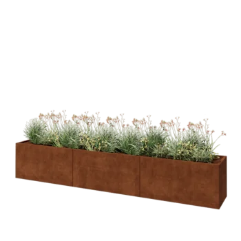 Jardinière XXL en acier Corten - Rectangle - 360 x 50 x 60 cm - Sanc plaque de fond