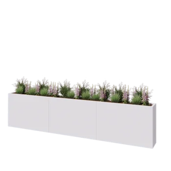 Jardinière XXL en acier - Rectangle - 360 x 30 x 80 cm - RAL9010 mat (blanc) - Sanc plaque de fond