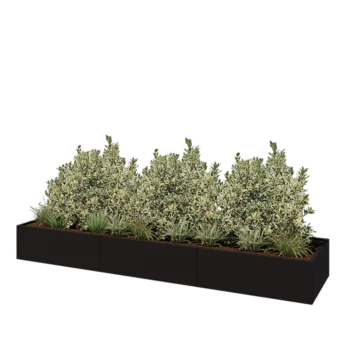 Jardinière XXL en acier - Rectangle - 360 x 80 x 40 cm - RAL9005 mat (noir) - Sanc plaque de fond