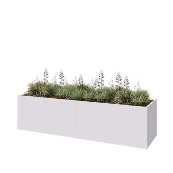 Jardinière XXL en acier - Rectangle - 320 x 80 x 80 cm - RAL9010 mat (blanc) - Sanc plaque de fond