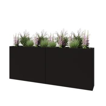 Jardinière XXL en acier - Rectangle - 200 x 30 x 80 cm - RAL9005 mat (noir) - Avec plaque de fond