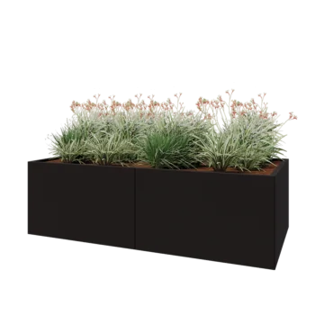 Jardinière XXL en acier - Rectangle - 200 x 100 x 60 cm - RAL9005 mat (noir) - Avec plaque de fond