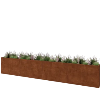 Jardinière XXL en acier Corten - Rectangle - 480 x 30 x 80 cm - Avec plaque de fond