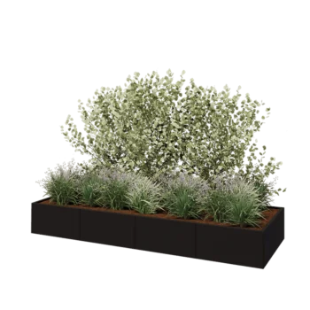 Jardinière XXL en acier - Rectangle - 320 x 100 x 40 cm - RAL9005 mat (noir) - Avec plaque de fond