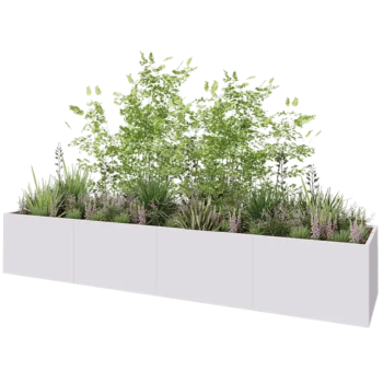 Jardinière XXL en acier - Rectangle - 480 x 100 x 80 cm - RAL9010 mat (blanc) - Sanc plaque de fond