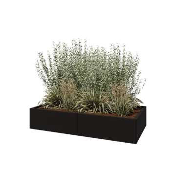 Jardinière XXL en acier - Rectangle - 160 x 80 x 30 cm - RAL9005 mat (noir) - Avec plaque de fond