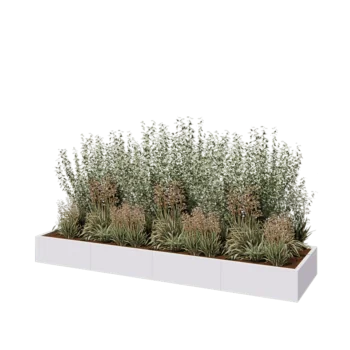 Jardinière XXL en acier - Rectangle - 320 x 80 x 30 cm - RAL9010 mat (blanc) - Avec plaque de fond
