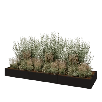 Jardinière XXL en acier - Rectangle - 360 x 100 x 30 cm - RAL9005 mat (noir) - Sanc plaque de fond