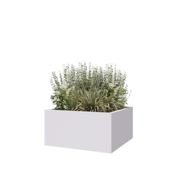 Jardinière en acier - Carré - 80 x 80 x 40 cm - RAL9010 mat (blanc) - Avec plaque de fond