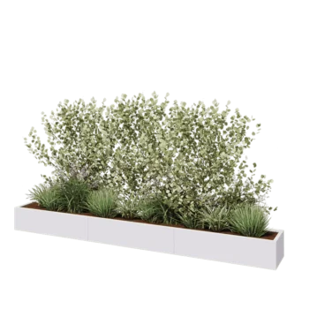 Jardinière XXL en acier - Rectangle - 360 x 40 x 30 cm - RAL9010 mat (blanc) - Avec plaque de fond