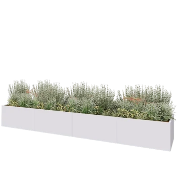 Jardinière XXL en acier - Rectangle - 480 x 80 x 60 cm - RAL9010 mat (blanc) - Avec plaque de fond