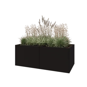 Jardinière XXL en acier - Rectangle - 160 x 80 x 60 cm - RAL9005 mat (noir) - Avec plaque de fond