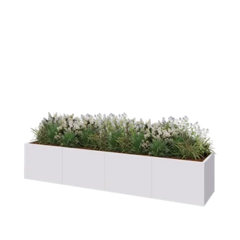 Jardinière XXL en acier - Rectangle - 320 x 60 x 60 cm - RAL9010 mat (blanc) - Avec plaque de fond