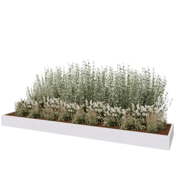 Jardinière XXL en acier - Rectangle - 480 x 100 x 30 cm - RAL9010 mat (blanc) - Sanc plaque de fond