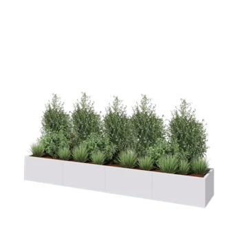 Jardinière XXL en acier - Rectangle - 320 x 50 x 40 cm - RAL9010 mat (blanc) - Sanc plaque de fond
