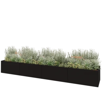 Jardinière XXL en acier - Rectangle - 480 x 80 x 60 cm - RAL9005 mat (noir) - Sanc plaque de fond