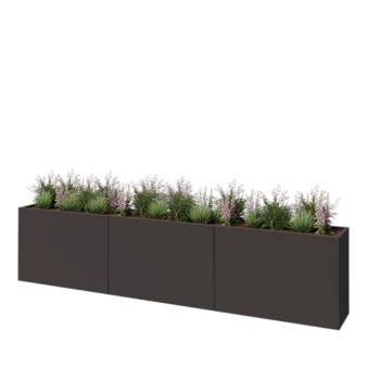 Jardinière XXL en acier - Rectangle - 360 x 40 x 80 cm - RAL7016 mat (gris anthracite) - Sanc plaque de fond