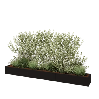 Jardinière XXL en acier - Rectangle - 360 x 40 x 30 cm - RAL9005 mat (noir) - Avec plaque de fond