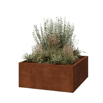 Jardinière en acier Corten - Carré - 140 x 140 x 60 cm - Soudé - Avec plaque de fond