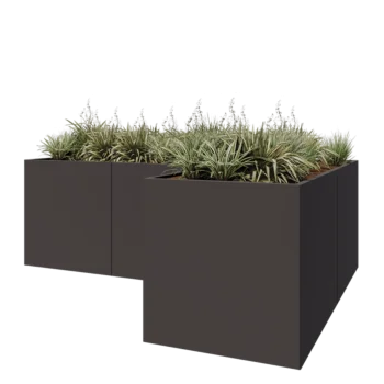 Jardinière en acier - Forme en L - 300 x 200 x 80 cm - RAL7016 mat (gris anthracite) - Sanc plaque de fond