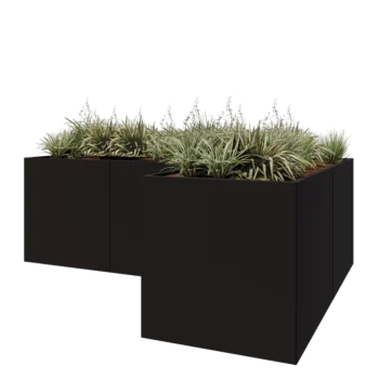 Jardinière en acier - Forme en L - 300 x 200 x 80 cm - RAL9005 mat (noir) - Sanc plaque de fond