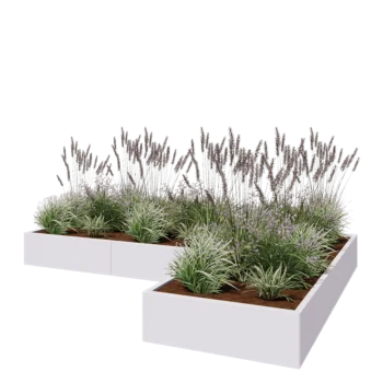 Jardinière en acier - Forme en L - 300 x 200 x 30 cm - RAL9010 mat (blanc) - Sanc plaque de fond