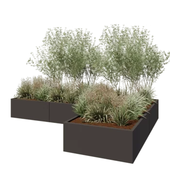 Jardinière en acier - Forme en L - 300 x 200 x 40 cm - RAL7016 mat (gris anthracite) - Sanc plaque de fond