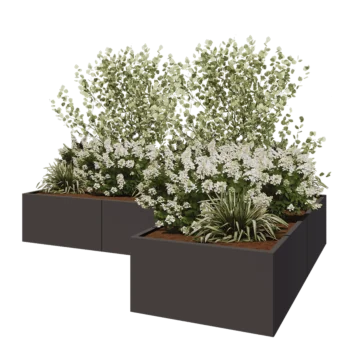 Jardinière en acier - Forme en L - 300 x 200 x 50 cm - RAL7016 mat (gris anthracite) - Sanc plaque de fond