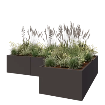 Jardinière en acier - Forme en L - 300 x 200 x 60 cm - Autre couleur RAL - Sanc plaque de fond