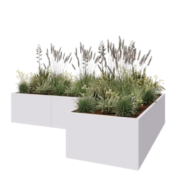 Jardinière en acier - Forme en L - 300 x 200 x 60 cm - RAL9010 mat (blanc) - Avec plaque de fond