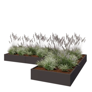 Jardinière en acier - Forme en L - 360 x 240 x 30 cm - RAL7016 mat (gris anthracite) - Sanc plaque de fond