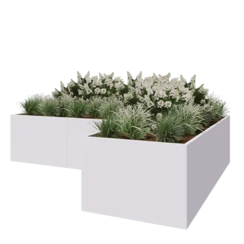 Jardinière en acier - Forme en L - 360 x 240 x 80 cm - RAL9010 mat (blanc) - Avec plaque de fond