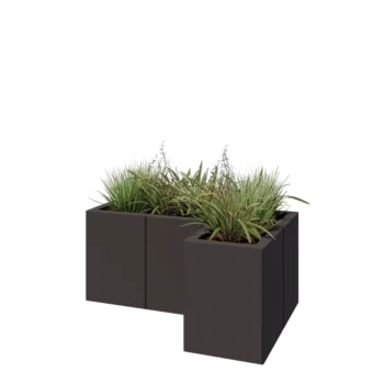 Jardinière en acier - Forme en L - 90 x 60 x 40 cm - RAL7016 mat (gris anthracite) - Sanc plaque de fond