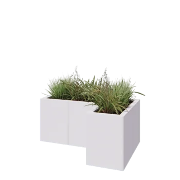 Jardinière en acier - Forme en L - 90 x 60 x 40 cm - RAL9010 mat (blanc) - Avec plaque de fond