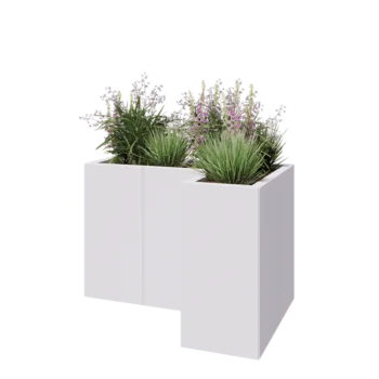 Jardinière en acier - Forme en L - 90 x 60 x 60 cm - RAL9010 mat (blanc) - Avec plaque de fond