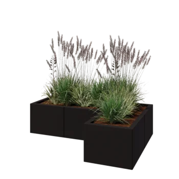 Jardinière en acier - Forme en L - 120 x 80 x 30 cm - RAL9005 mat (noir) - Avec plaque de fond