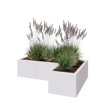 Jardinière en acier - Forme en L - 120 x 80 x 30 cm - RAL9010 mat (blanc) - Avec plaque de fond