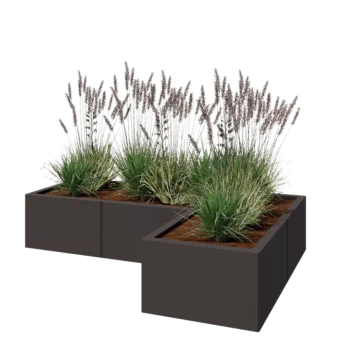Jardinière en acier - Forme en L - 150 x 100 x 30 cm - RAL7016 mat (gris anthracite) - Avec plaque de fond