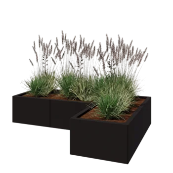 Jardinière en acier - Forme en L - 150 x 100 x 30 cm - RAL9005 mat (noir) - Avec plaque de fond