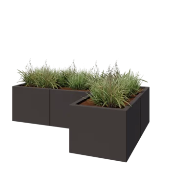 Jardinière en acier - Forme en L - 150 x 100 x 40 cm - RAL7016 mat (gris anthracite) - Avec plaque de fond