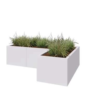 Jardinière en acier - Forme en L - 150 x 100 x 40 cm - RAL9010 mat (blanc) - Sanc plaque de fond