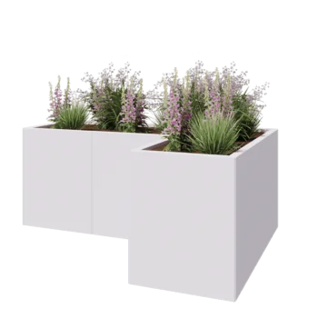 Jardinière en acier - Forme en L - 150 x 100 x 60 cm - RAL9010 mat (blanc) - Avec plaque de fond