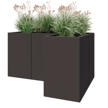 Jardinière en acier - Forme en L - 150 x 100 x 80 cm - RAL7016 mat (gris anthracite) - Sanc plaque de fond