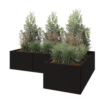Jardinière en acier - Forme en L - 180 x 120 x 40 cm - RAL9005 mat (noir) - Sanc plaque de fond
