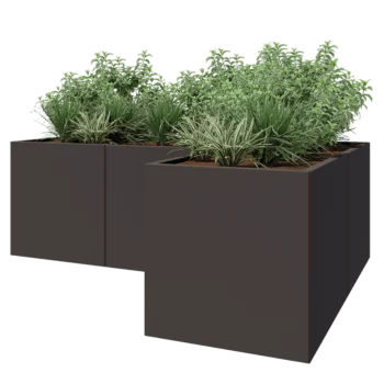 Jardinière en acier - Forme en L - 210 x 140 x 70 cm - RAL7016 mat (gris anthracite) - Avec plaque de fond