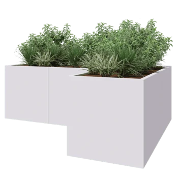 Jardinière en acier - Forme en L - 210 x 140 x 70 cm - RAL9010 mat (blanc) - Sanc plaque de fond